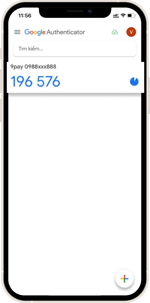 Sao chép mã 6 số từ ứng dụng Google Authenticator
